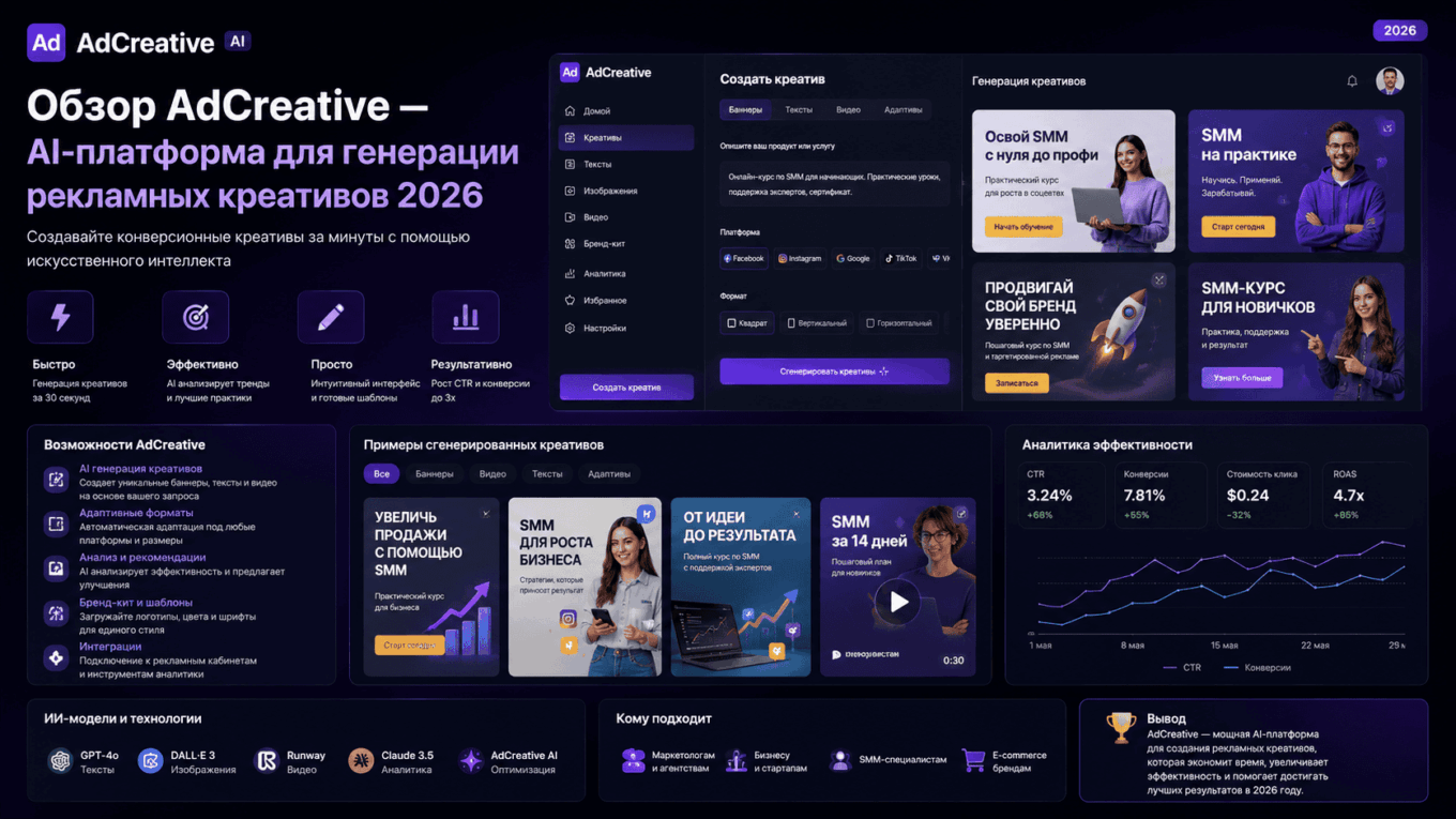 AdCreative — AI-платформа для генерации рекламных креативов 2026